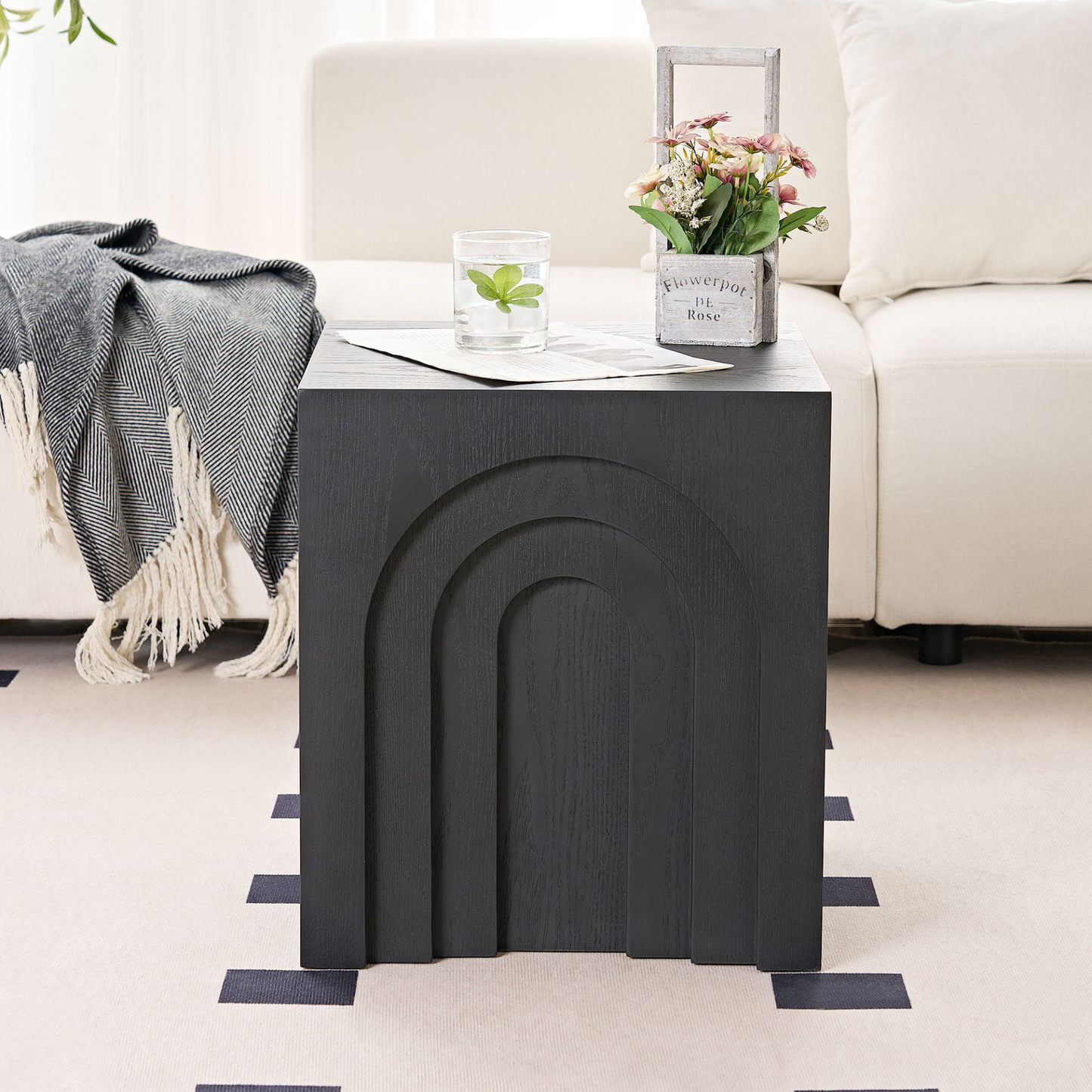 15.74'' Square Side Table Small Coffee Table Accent Table  Bedside Table for Living Room Bedroom,BLACK