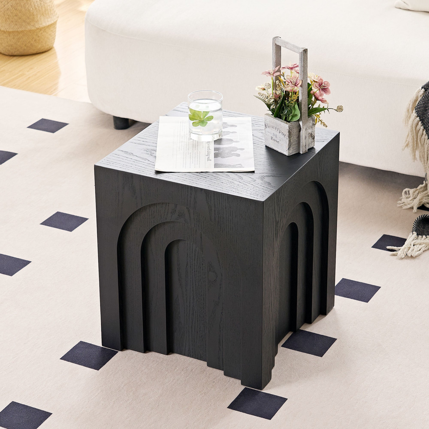 15.74'' Square Side Table Small Coffee Table Accent Table  Bedside Table for Living Room Bedroom,BLACK