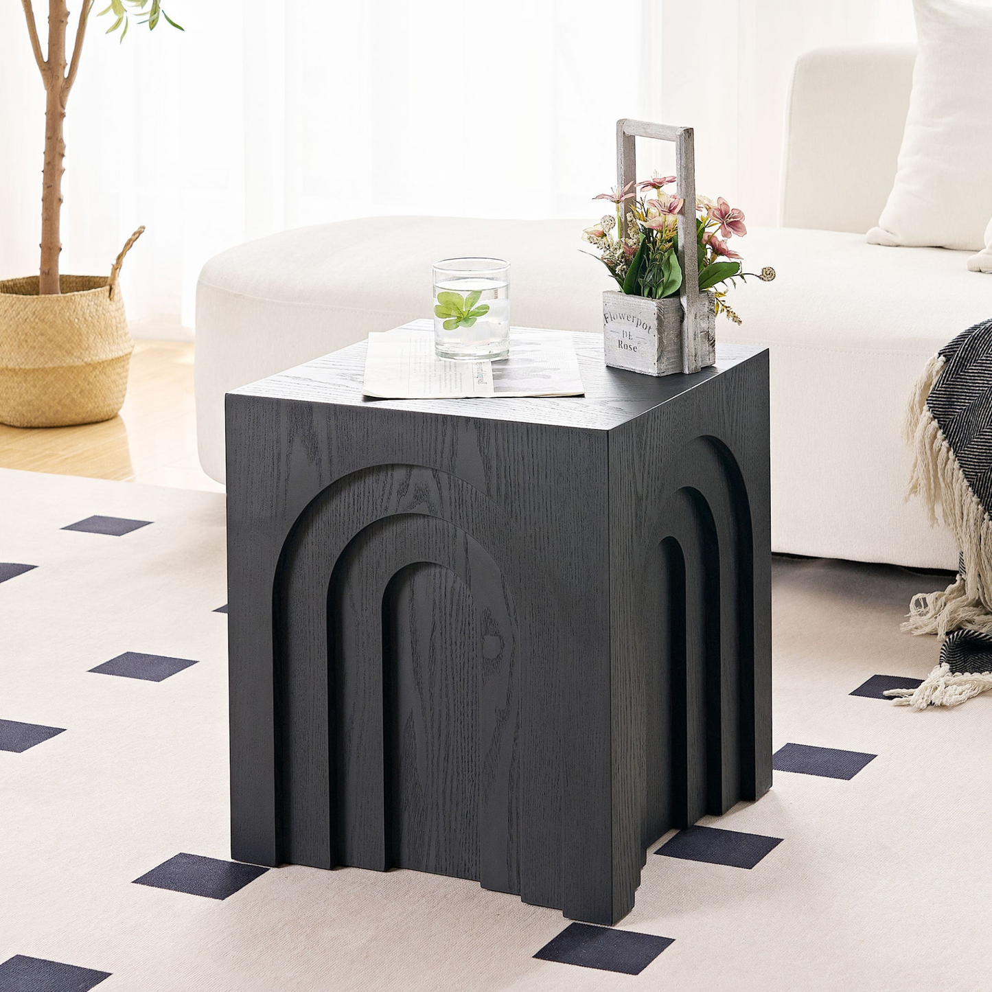 15.74'' Square Side Table Small Coffee Table Accent Table  Bedside Table for Living Room Bedroom,BLACK