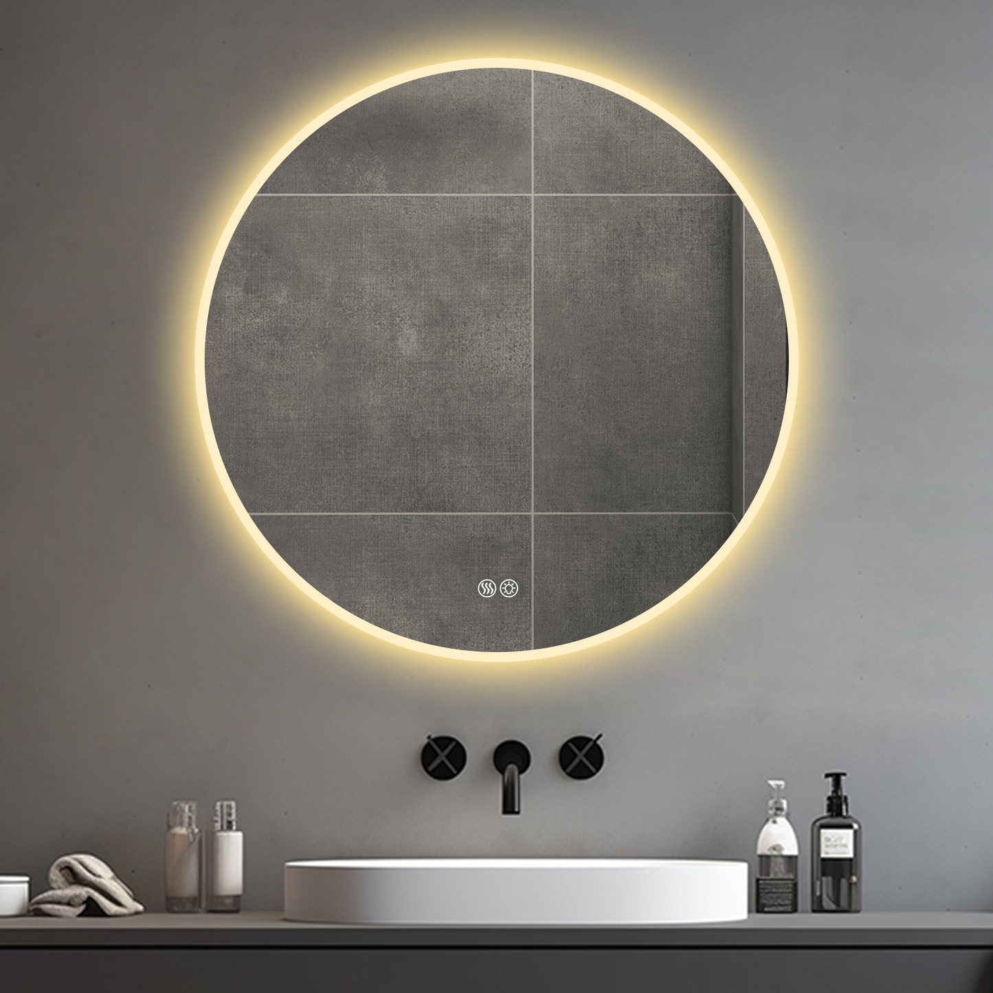 32'' LED Round Wall-Mounted Mirror, Anti-Fog, 3 Color Temperature Adjustable & Dimmable Light, Makeup Mirror for Bedroom & Bathroom, Smart Mirror for Modern Home Decor