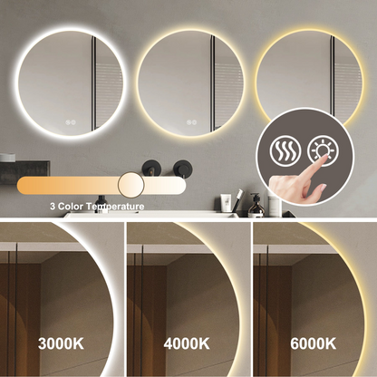 32'' LED Round Wall-Mounted Mirror, Anti-Fog, 3 Color Temperature Adjustable & Dimmable Light, Makeup Mirror for Bedroom & Bathroom, Smart Mirror for Modern Home Decor