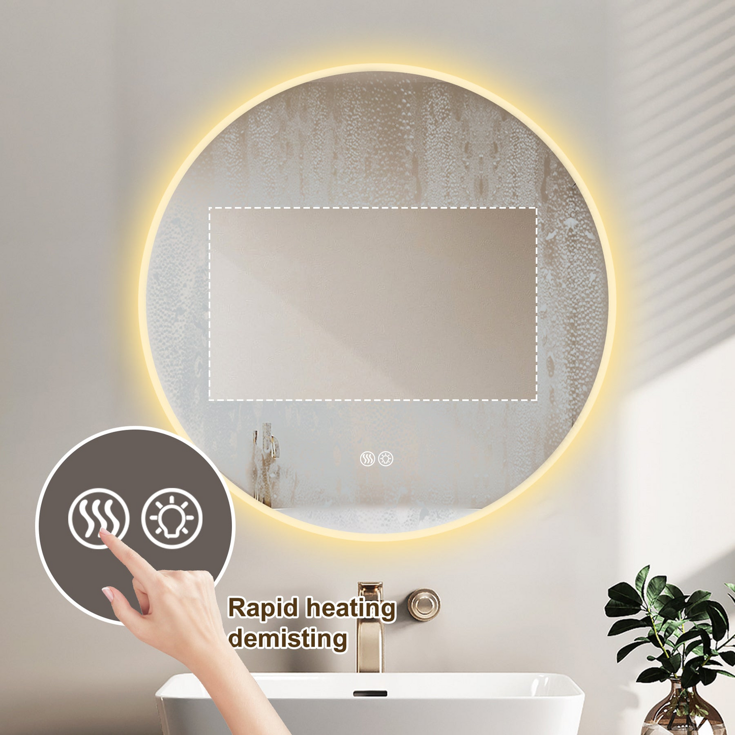 32'' LED Round Wall-Mounted Mirror, Anti-Fog, 3 Color Temperature Adjustable & Dimmable Light, Makeup Mirror for Bedroom & Bathroom, Smart Mirror for Modern Home Decor