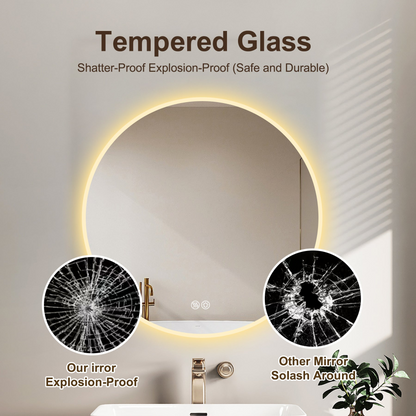 32'' LED Round Wall-Mounted Mirror, Anti-Fog, 3 Color Temperature Adjustable & Dimmable Light, Makeup Mirror for Bedroom & Bathroom, Smart Mirror for Modern Home Decor
