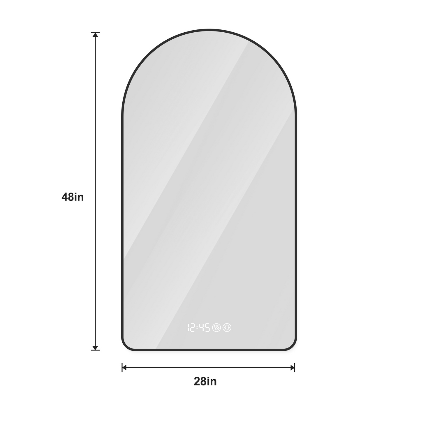 28"x48"Arched LED Mirror for Bathroom,Time and temperature display, Backlight, Anti-Fog, Dimmable, with Three Color Temperatures- Modern Vanity Light Mirror,  Perfect for over Sink,Black Frame
