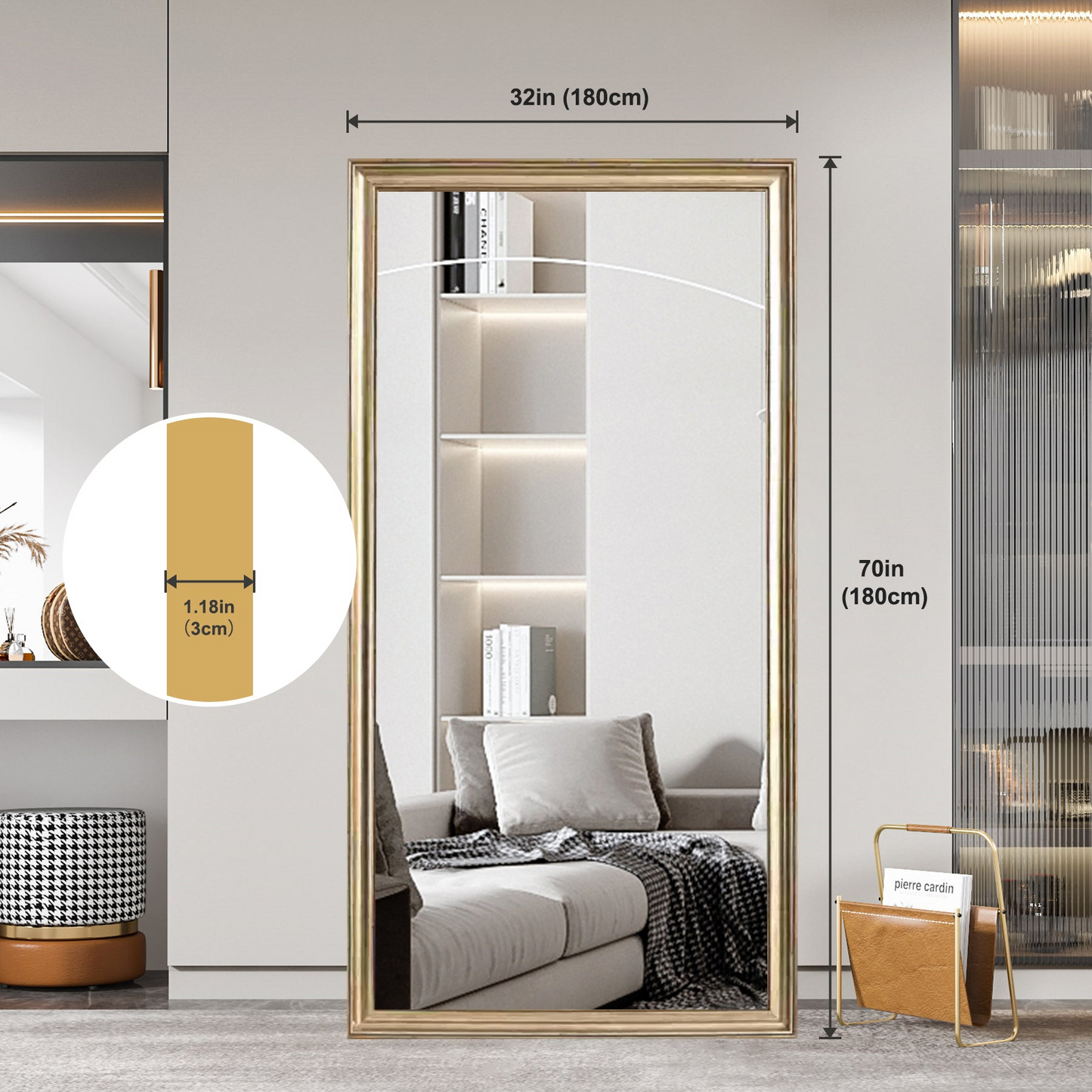 32"*70"Full body floor mirror - elegant frame design, durable structure - essential for bedrooms, clothing stores, salons