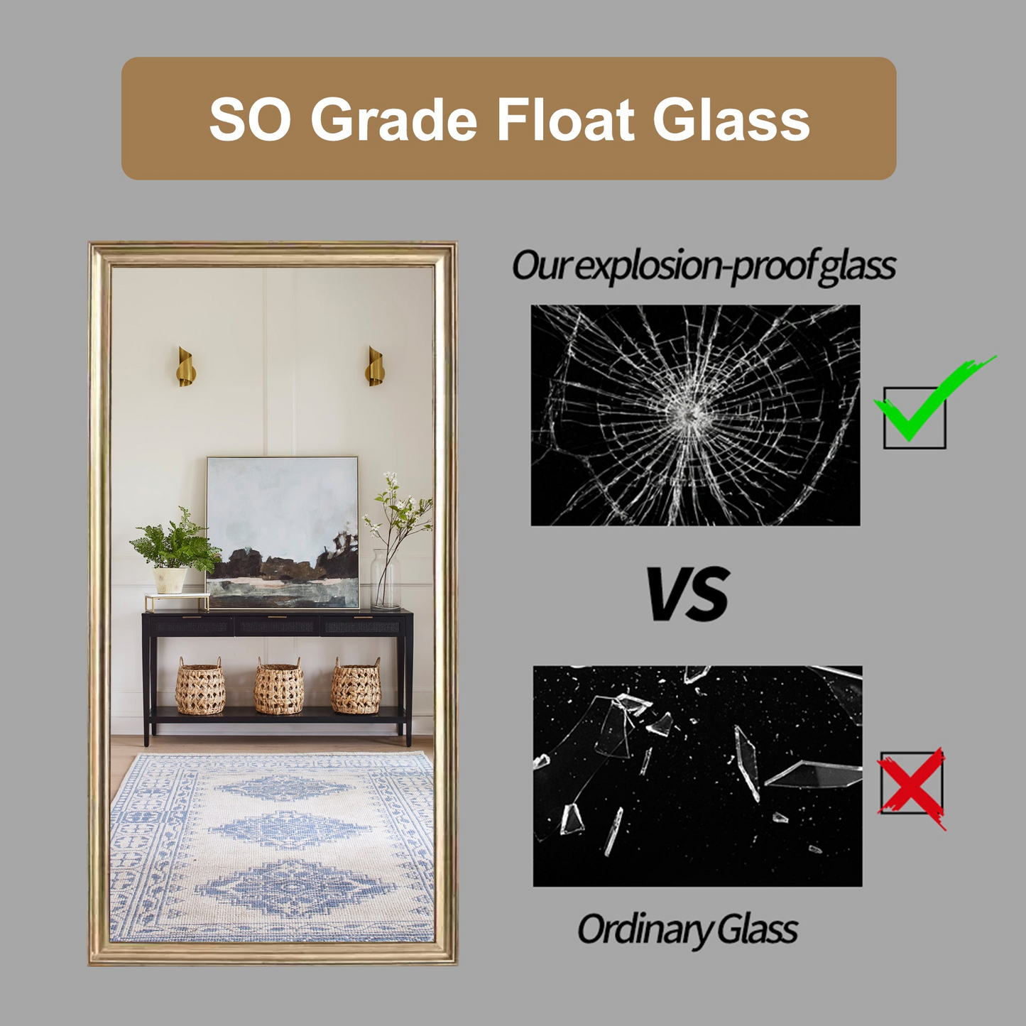 32"*70"Full body floor mirror - elegant frame design, durable structure - essential for bedrooms, clothing stores, salons