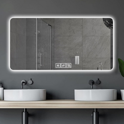 28*60in  LED bathroom mirror, corrosion-resistant, three-color dimmable, backlit mirror with one-touch demist function
