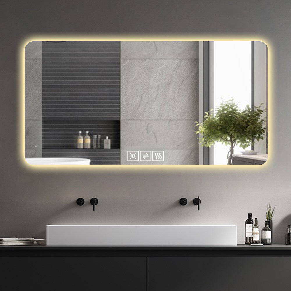 28*60in  LED bathroom mirror, corrosion-resistant, three-color dimmable, backlit mirror with one-touch demist function
