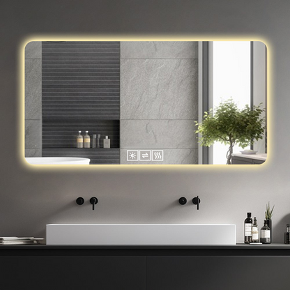 28*60in  LED bathroom mirror, corrosion-resistant, three-color dimmable, backlit mirror with one-touch demist function