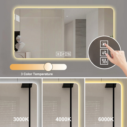 28*60in  LED bathroom mirror, corrosion-resistant, three-color dimmable, backlit mirror with one-touch demist function