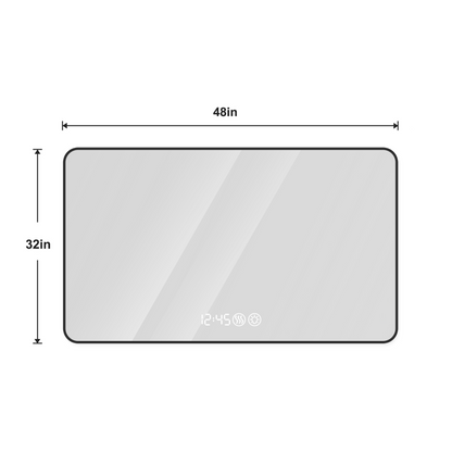 48x32 Black frame with rounded corners vanity mirror, temperature display, tri color light, defogging, high-quality aluminum alloy frame, high-definition tempered glass