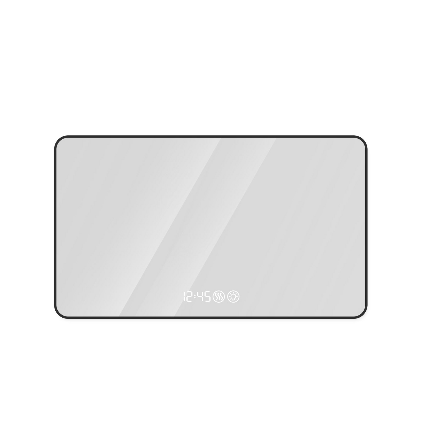 48x32 Black frame with rounded corners vanity mirror, temperature display, tri color light, defogging, high-quality aluminum alloy frame, high-definition tempered glass