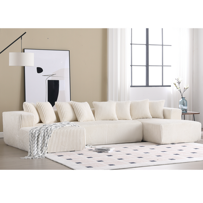 131'' Modular Sectional Couch, U-shaped sofa , Chaise Lounge, Striped fabric,Upholstered 4 Seater Couch for Living Room, Bedroom, Free Combination Sofa (Corduroy),White
