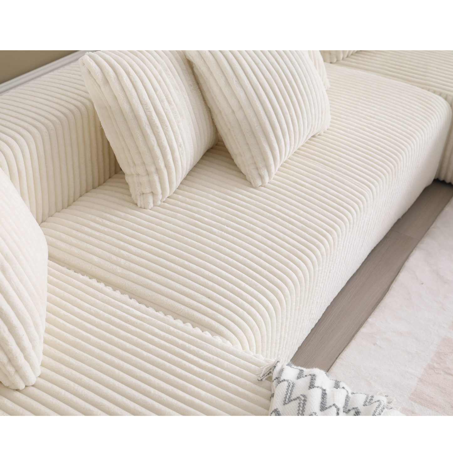 131'' Modular Sectional Couch, U-shaped sofa , Chaise Lounge, Striped fabric,Upholstered 4 Seater Couch for Living Room, Bedroom, Free Combination Sofa (Corduroy),White
