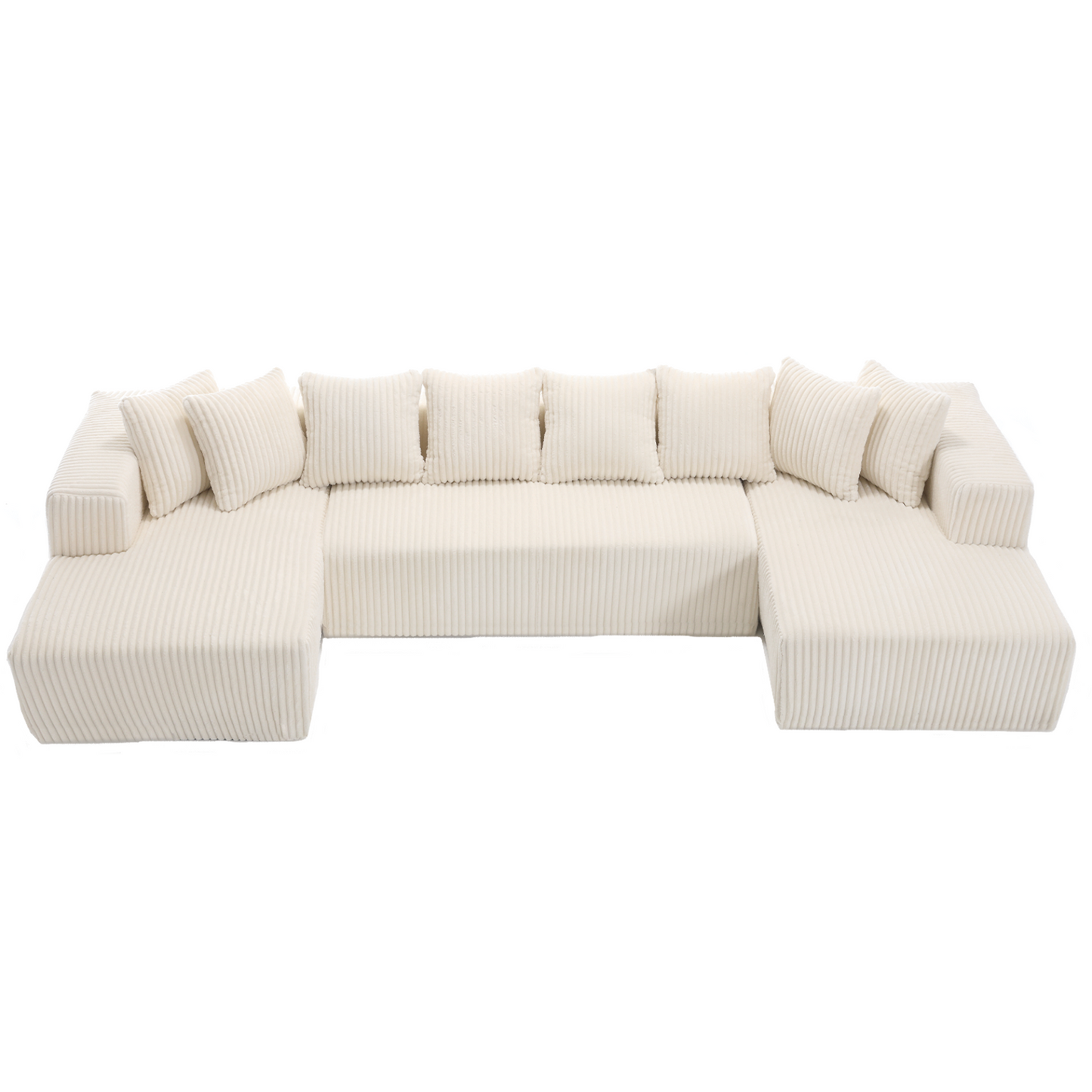 131'' Modular Sectional Couch, U-shaped sofa , Chaise Lounge, Striped fabric,Upholstered 4 Seater Couch for Living Room, Bedroom, Free Combination Sofa (Corduroy),White