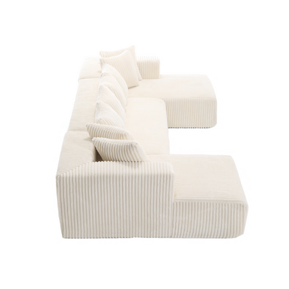 131'' Modular Sectional Couch, U-shaped sofa , Chaise Lounge, Striped fabric,Upholstered 4 Seater Couch for Living Room, Bedroom, Free Combination Sofa (Corduroy),White