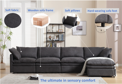 Modern U-shaped Sectional Sofa ,5-seat Upholstered  Sofa Furniture,Sleeper Sofa Couch with Chaise Lounge for Living Room,Apartment,Dark Gray,Polyester