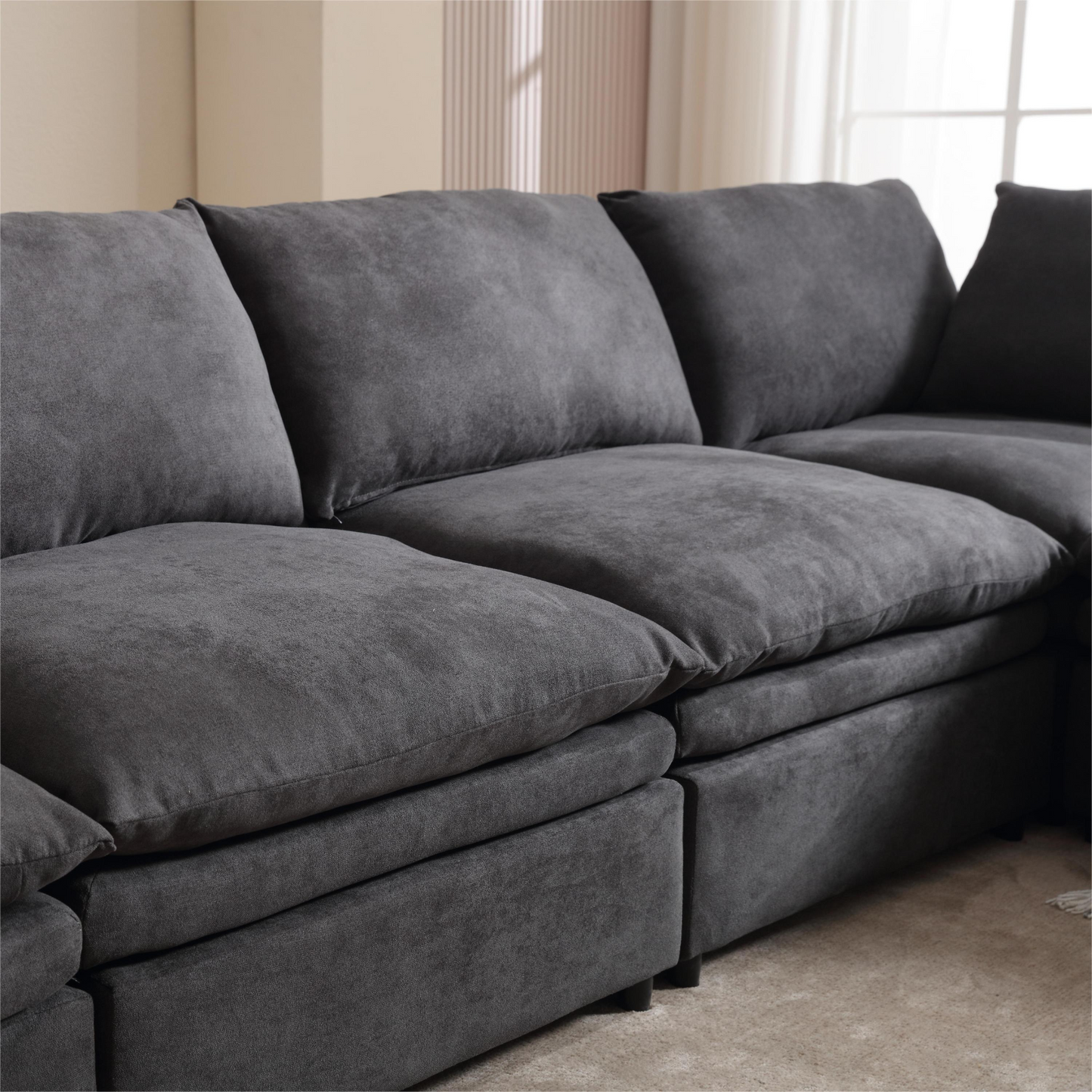 Modern U-shaped Sectional Sofa ,5-seat Upholstered  Sofa Furniture,Sleeper Sofa Couch with Chaise Lounge for Living Room,Apartment,Dark Gray,Polyester