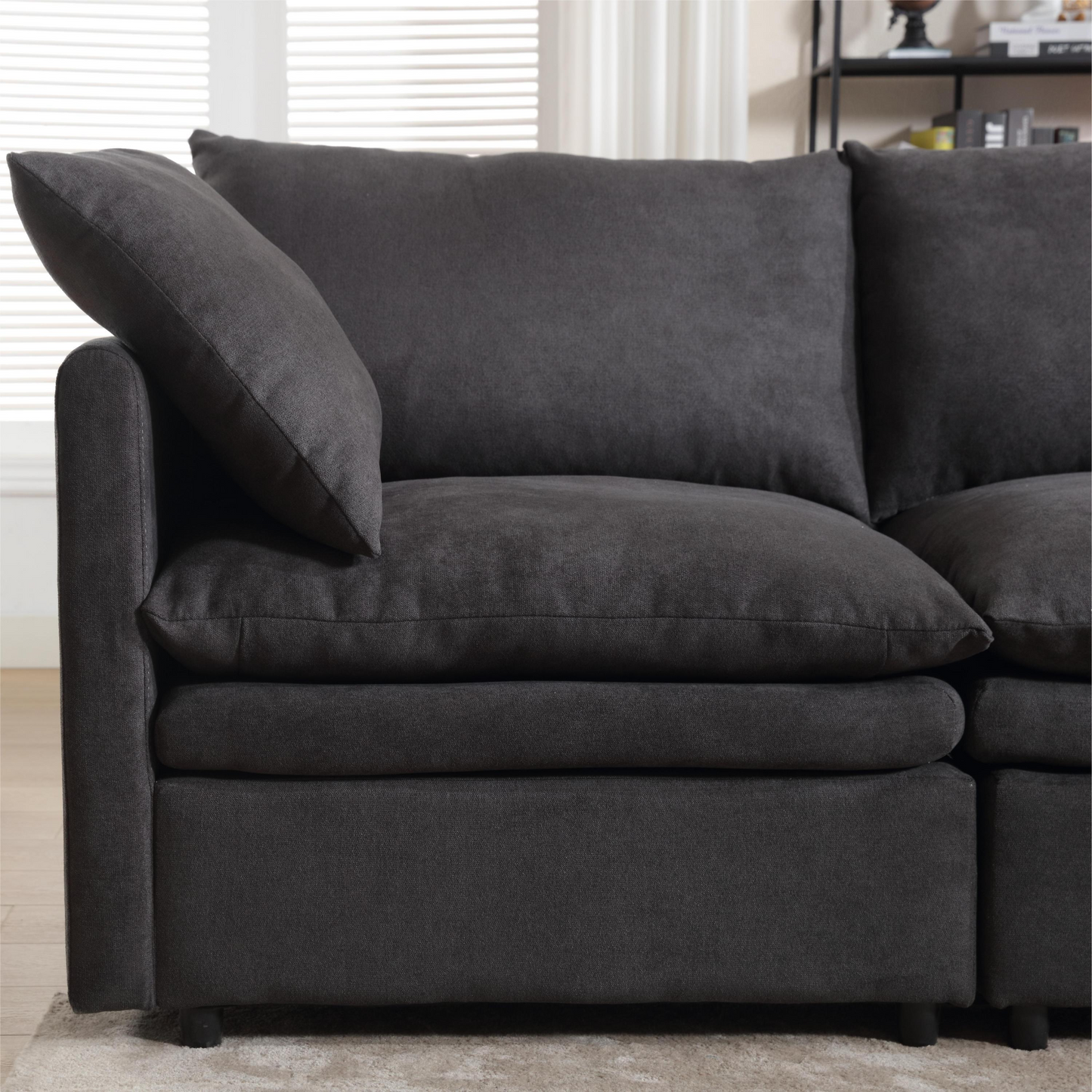 Modern U-shaped Sectional Sofa ,5-seat Upholstered  Sofa Furniture,Sleeper Sofa Couch with Chaise Lounge for Living Room,Apartment,Dark Gray,Polyester