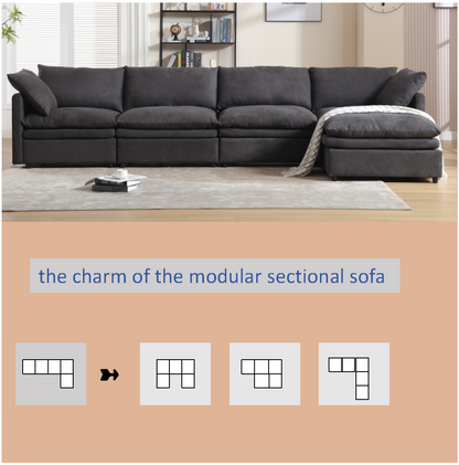 Modern U-shaped Sectional Sofa ,5-seat Upholstered  Sofa Furniture,Sleeper Sofa Couch with Chaise Lounge for Living Room,Apartment,Dark Gray,Polyester