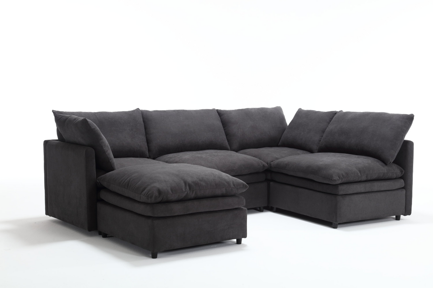 Modern U-shaped Sectional Sofa ,5-seat Upholstered  Sofa Furniture,Sleeper Sofa Couch with Chaise Lounge for Living Room,Apartment,Dark Gray,Polyester