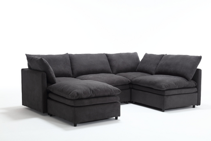 Modern U-shaped Sectional Sofa ,5-seat Upholstered  Sofa Furniture,Sleeper Sofa Couch with Chaise Lounge for Living Room,Apartment,Dark Gray,Polyester