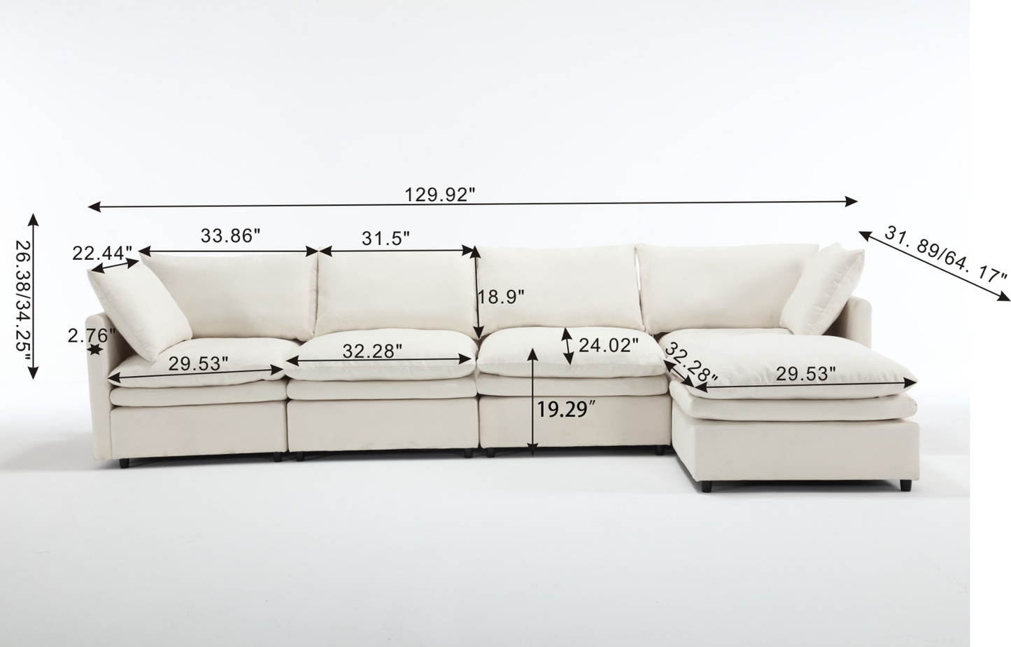 Modern U-shaped Sectional Sofa ,5-seat Upholstered  Sofa Furniture,Sleeper Sofa Couch with Chaise Lounge for Living Room,Apartment,Dark Gray,Polyester