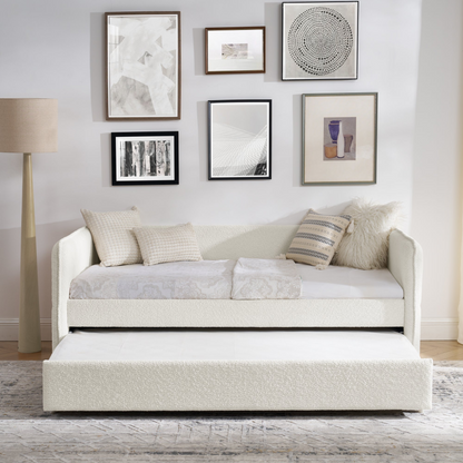 Daybed with Trundle Upholstered Tufted Sofa Bed, Twin Size, Boucle Fabric, Beige (83"x43"x29.5")