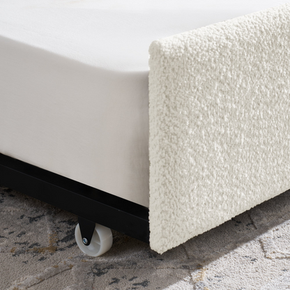 Daybed with Trundle Upholstered Tufted Sofa Bed, Twin Size, Boucle Fabric, Beige (83"x43"x29.5")