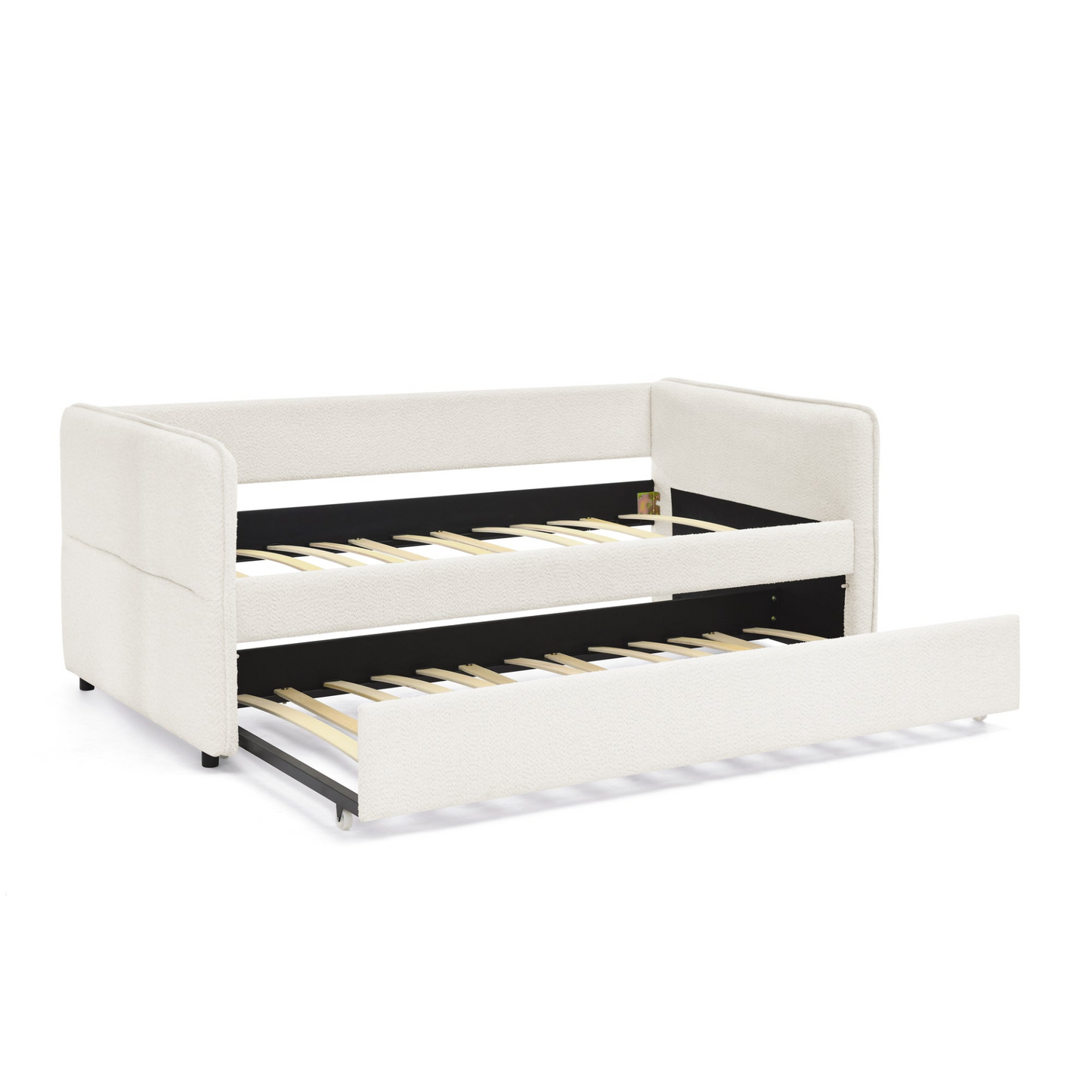 Daybed with Trundle Upholstered Tufted Sofa Bed, Twin Size, Boucle Fabric, Beige (83"x43"x29.5")