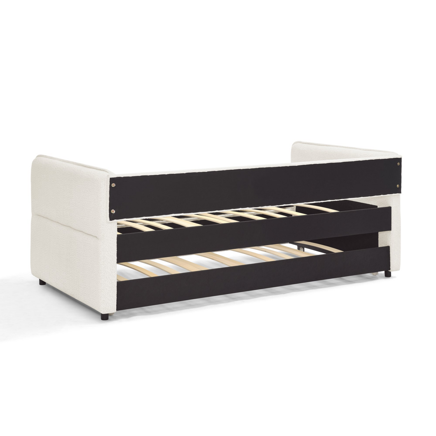 Daybed with Trundle Upholstered Tufted Sofa Bed, Twin Size, Boucle Fabric, Beige (83"x43"x29.5")