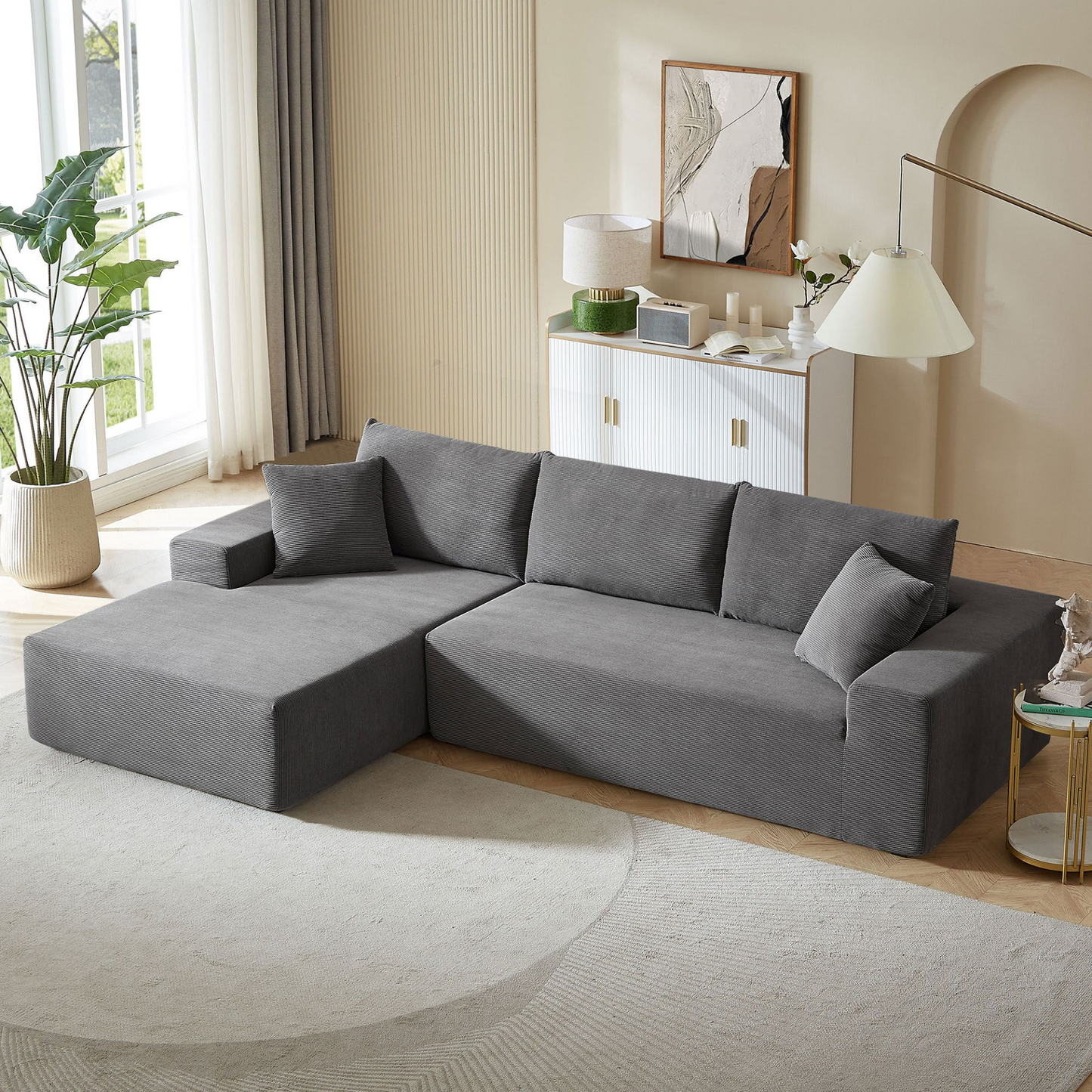 Sectional Couch  corduroy Covers 2 pcs L Shape Sectional Sofa Couches for Living Room, Bedroom, Salon, 2 PC Free Combination,
Grey.