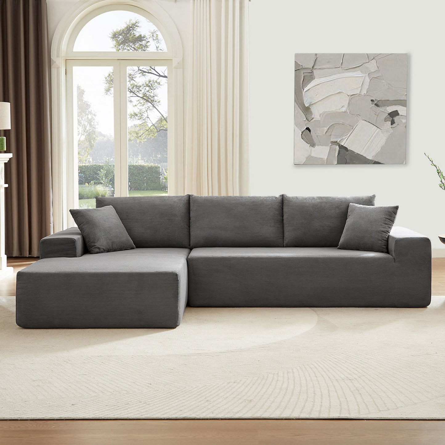 Sectional Couch  corduroy Covers 2 pcs L Shape Sectional Sofa Couches for Living Room, Bedroom, Salon, 2 PC Free Combination,
Grey.