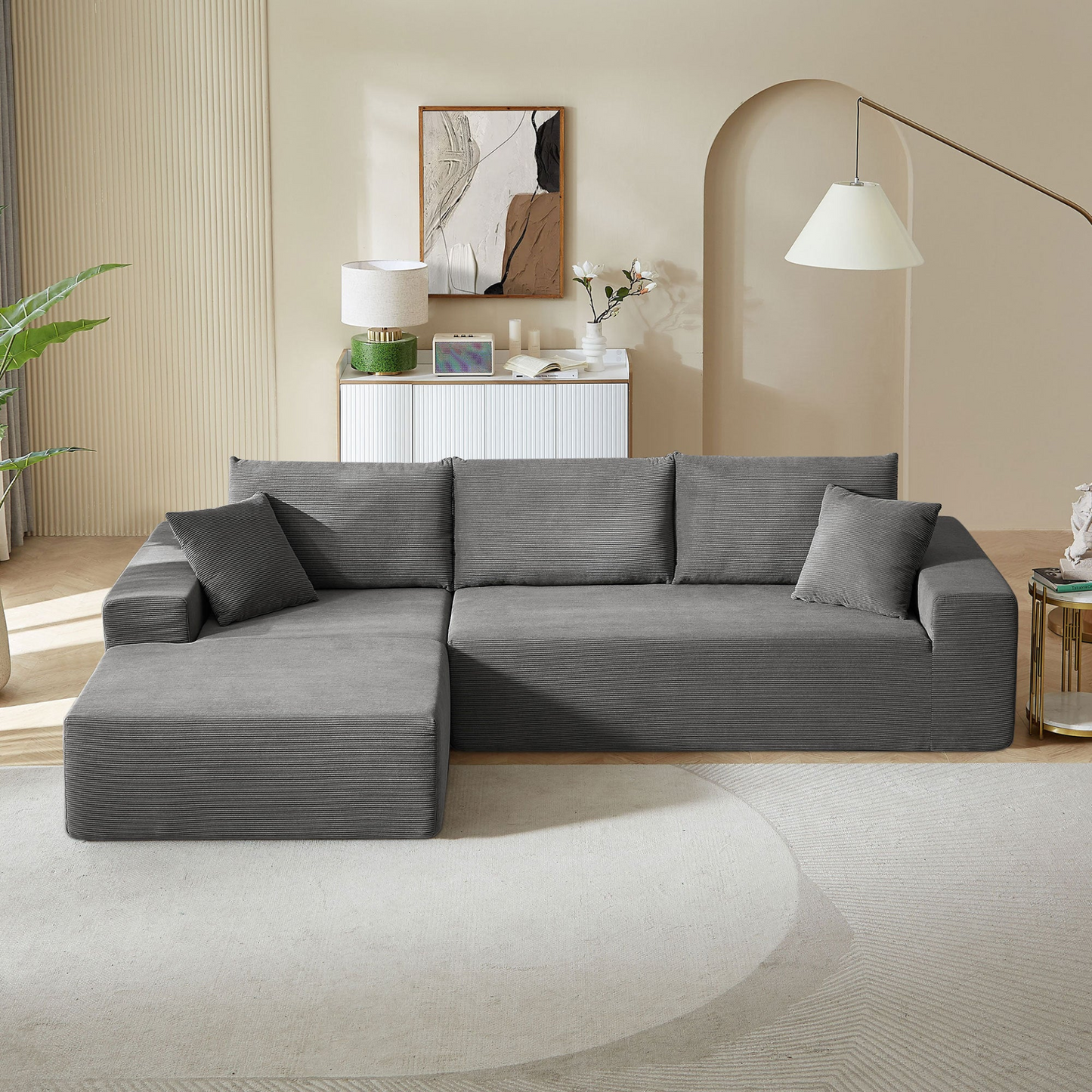 Sectional Couch  corduroy Covers 2 pcs L Shape Sectional Sofa Couches for Living Room, Bedroom, Salon, 2 PC Free Combination,
Grey.