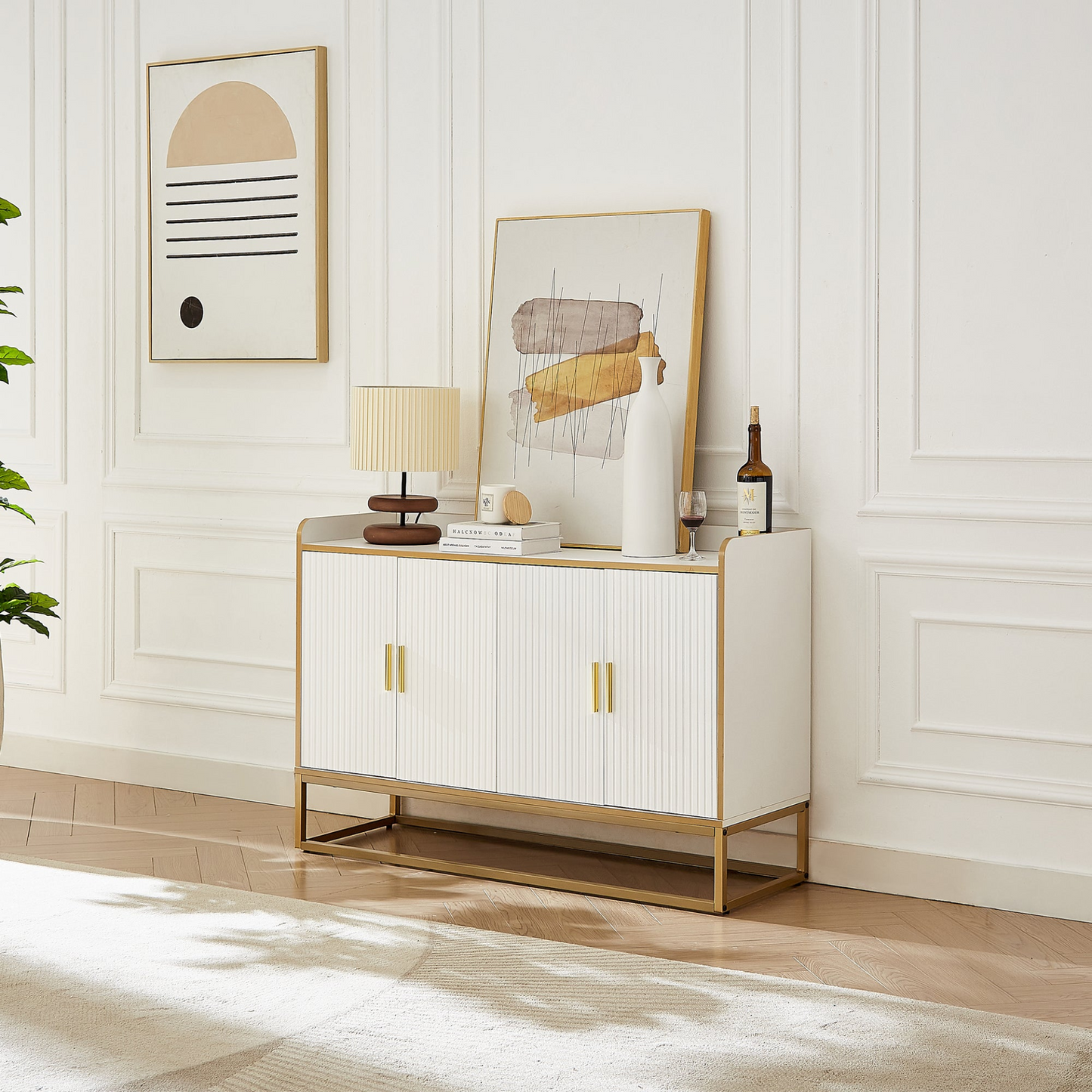 Modern Kitchen Buffet Storage Cabinet Cupboard White Gloss with Metal Legs for living room Kitchen