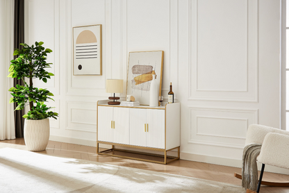 Modern Kitchen Buffet Storage Cabinet Cupboard White Gloss with Metal Legs for living room Kitchen