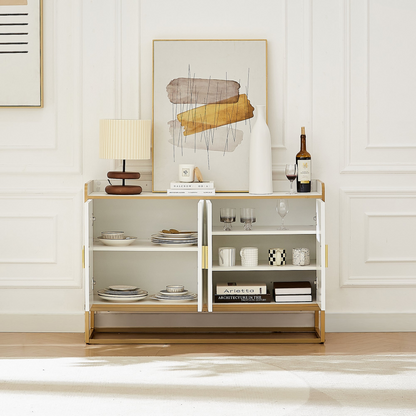 Modern Kitchen Buffet Storage Cabinet Cupboard White Gloss with Metal Legs for living room Kitchen