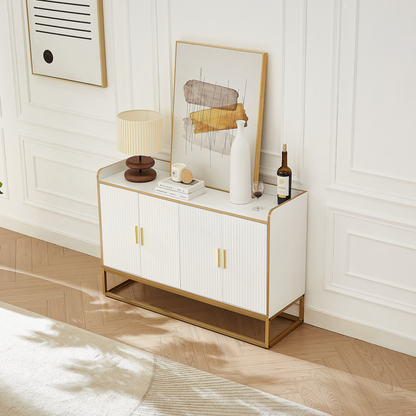 Modern Kitchen Buffet Storage Cabinet Cupboard White Gloss with Metal Legs for living room Kitchen