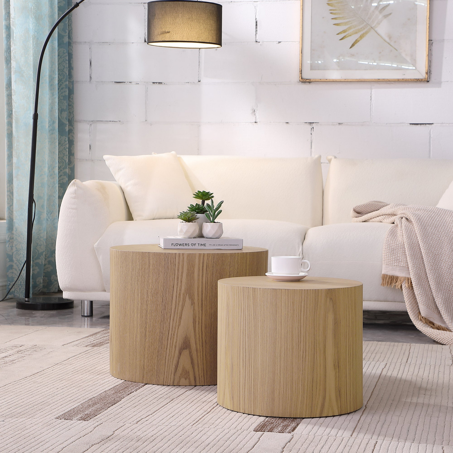 MDF side table/coffee table/end table/nesting table set of 2 with oak veneer for living room,office,bedroom