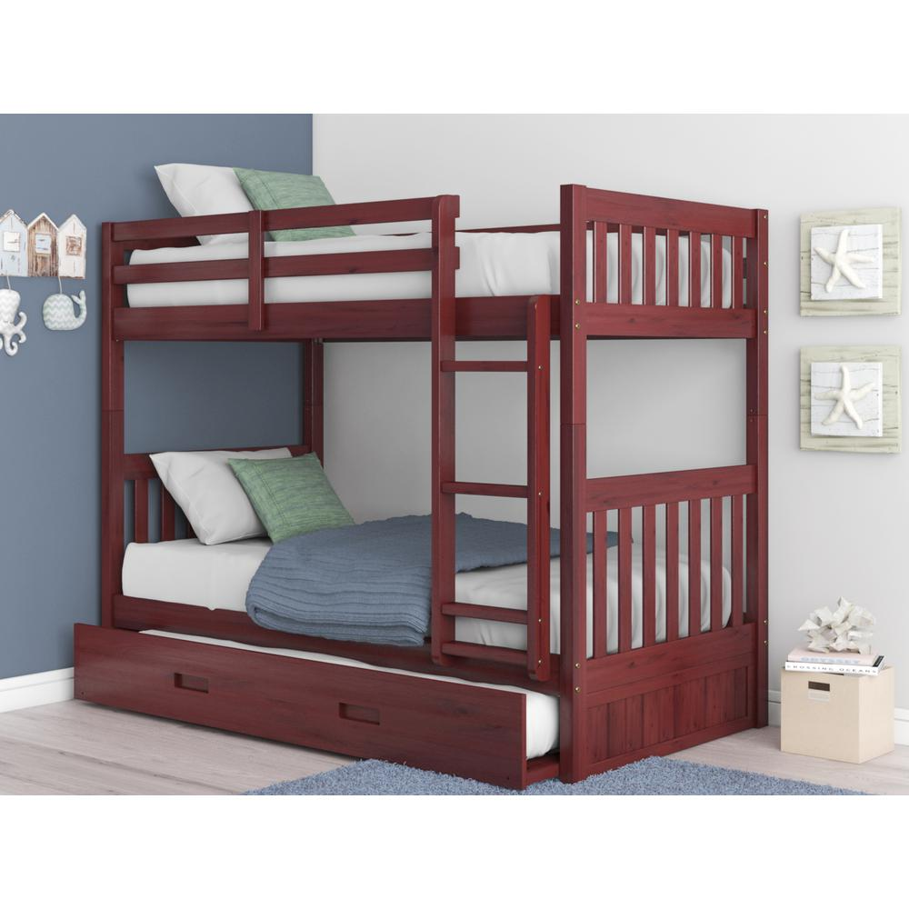 Mission Twin over Twin Bunk Bed with Roll Out Twin Trundle Bed