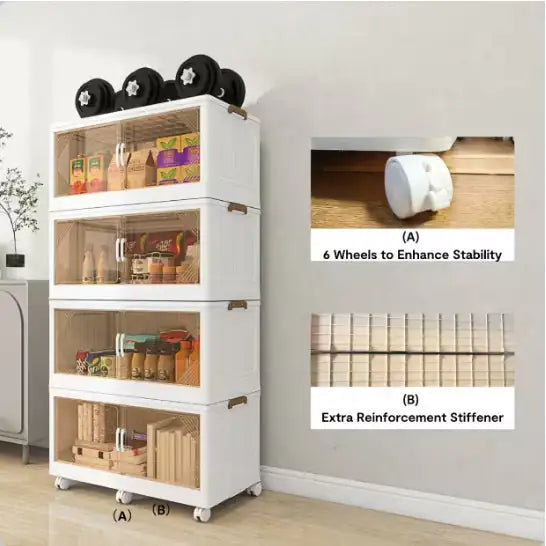 Collapsible Storage Bin Organizer, Stackable Cube Large Plastic Storage Box With Lid And Wheels